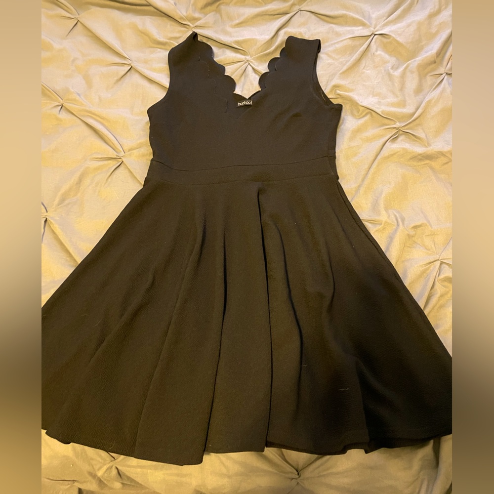 Black scalloped neck dress